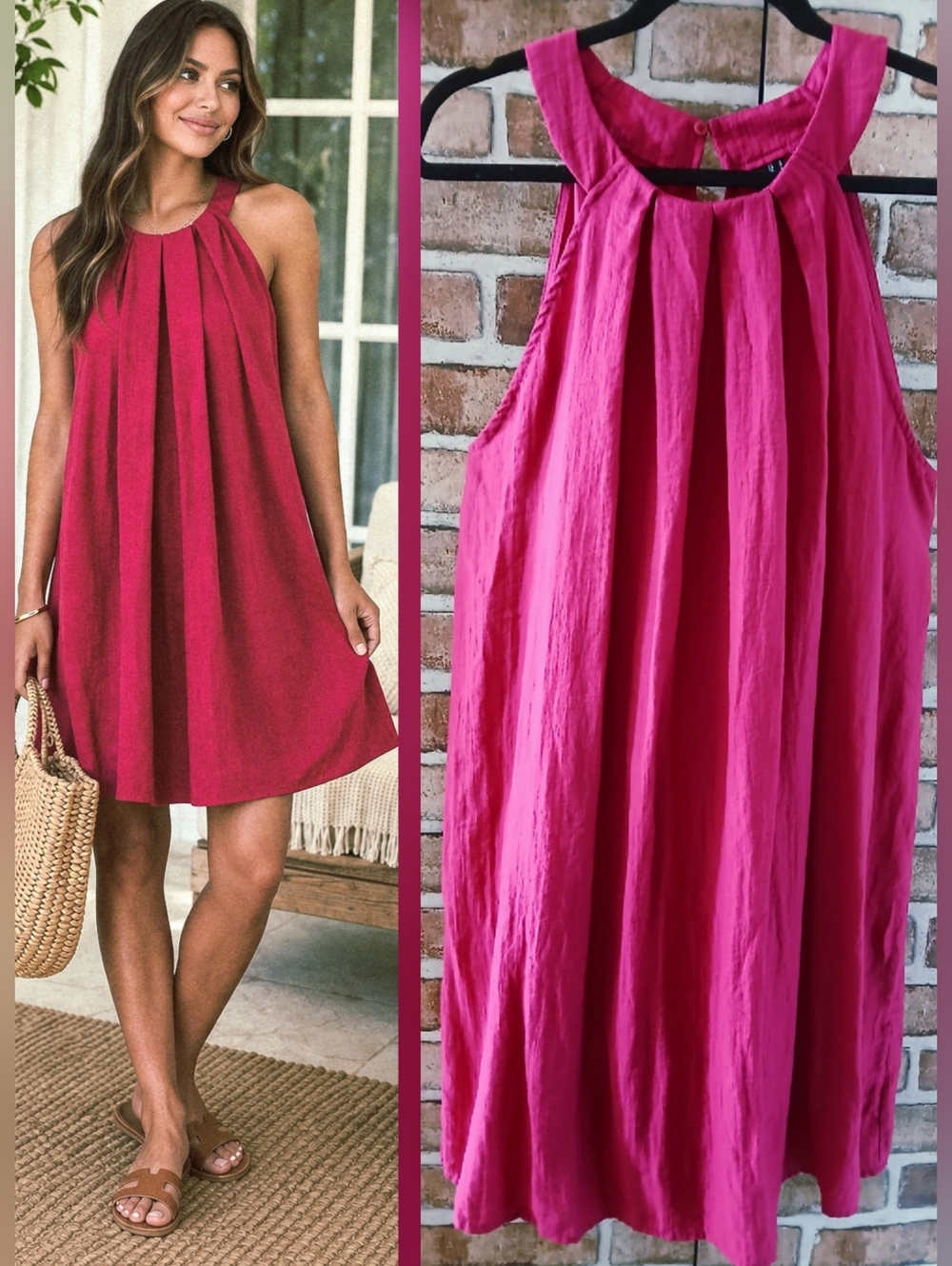 Vero Moda PINK FLOWY Sleeveless SUMMER Shift DRESS Pleated Neck Women's SIZE L